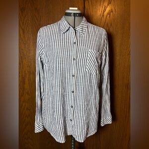 Women’s Natural Reflections Blue and White Striped Casual Shirt - large